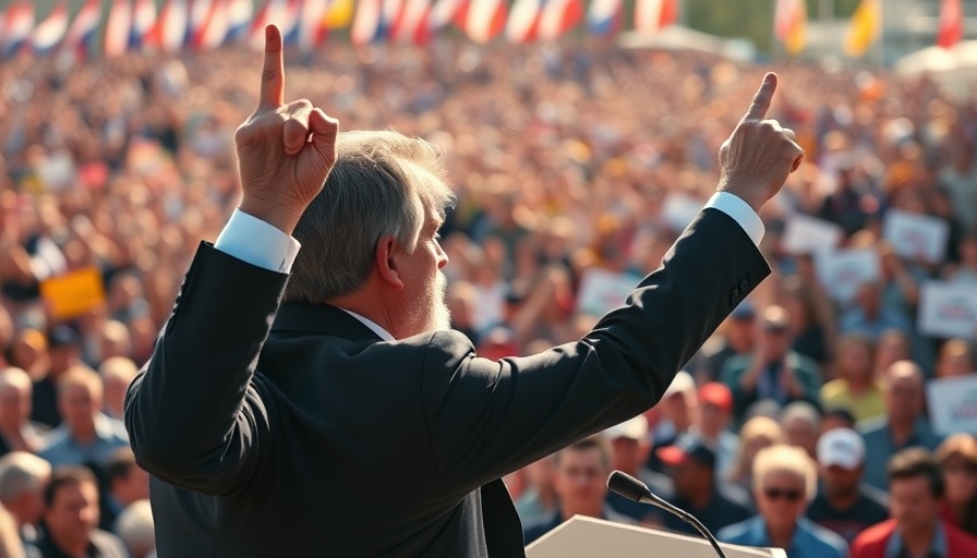 Speaker at rally invoking populist appeals and ideologies
