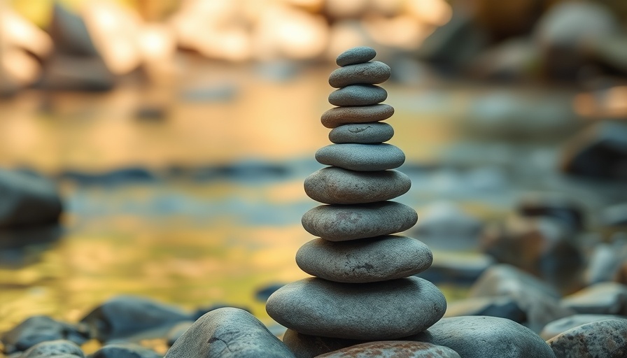 Perfectly balanced stack of smooth stones by the riverside.