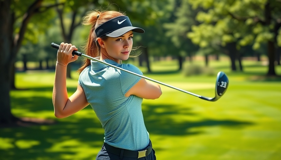 Female golfer concentrating on swing at Women's Golf Tournament Quinnipiac Classic.