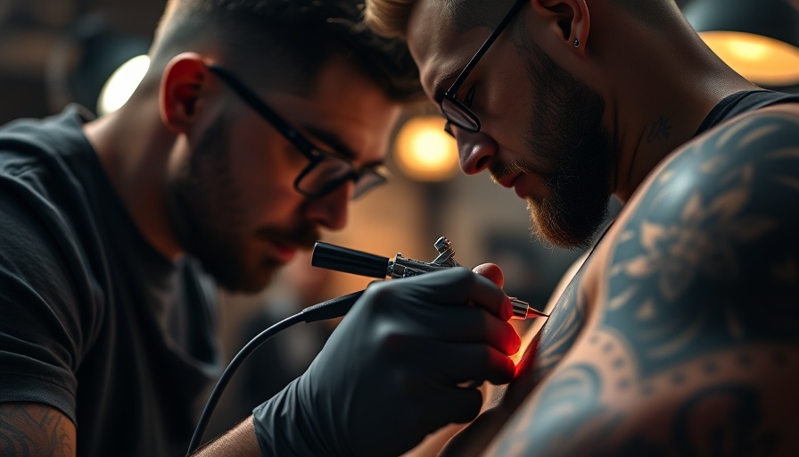 Professional tattoo artist ensuring safety during a tattoo session.