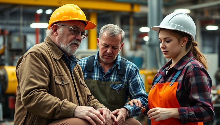 Workplace accident assistance among older workers in a factory.