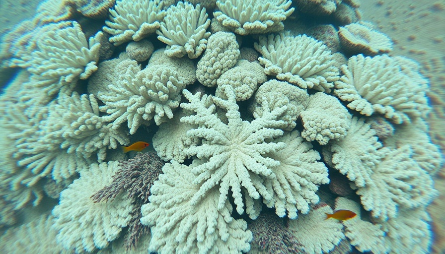 Coral reef crisis: bleached reef with sparse fish in clear water.