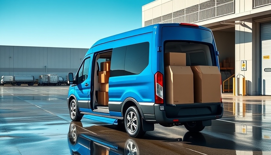 Electric van showcasing sustainable package delivery in a modern warehouse.
