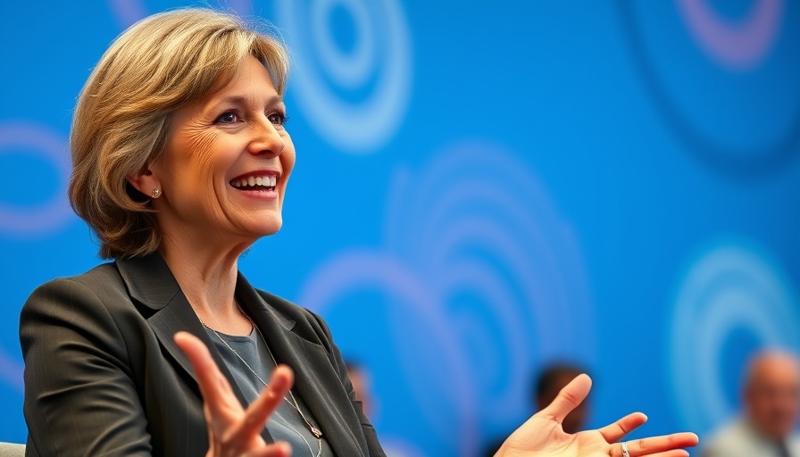 Confident woman discussing toxic behavior in the workplace at a conference.