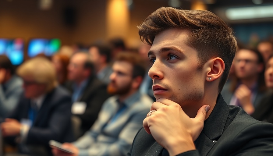 Conference attendee attentively listening, AI Future of Work.