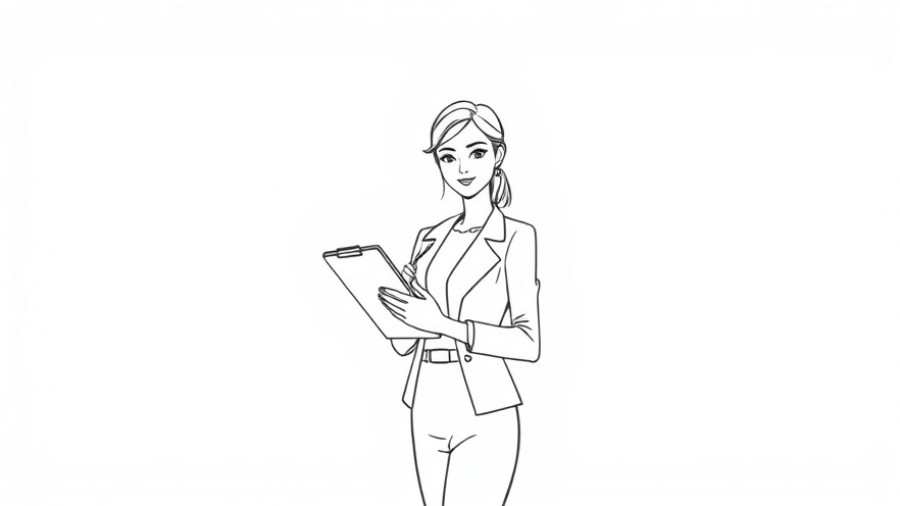 Minimalist line art of woman with clipboard for women's health checklist in workplace.