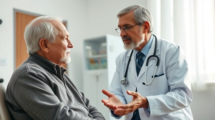 Elderly man discussing post-operative lung care with doctor.