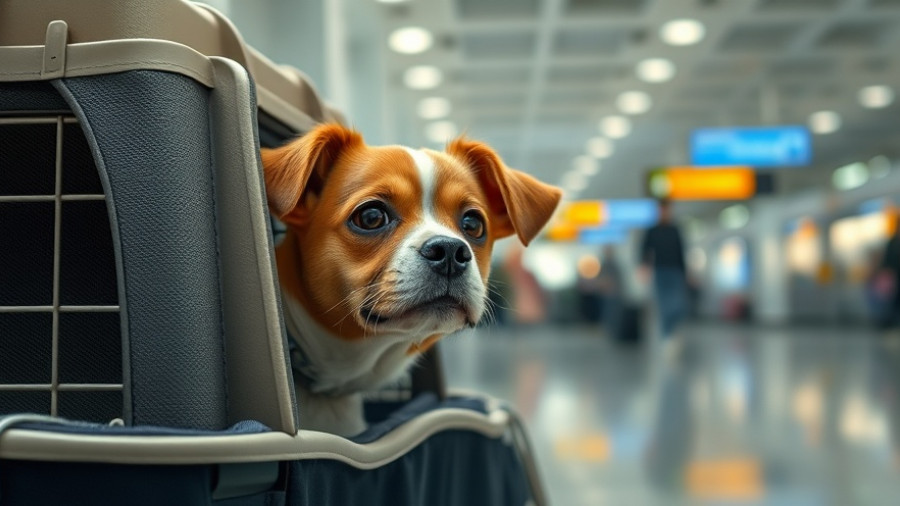 Curious dog peeking from carrier during Pets on planes trial Australia.