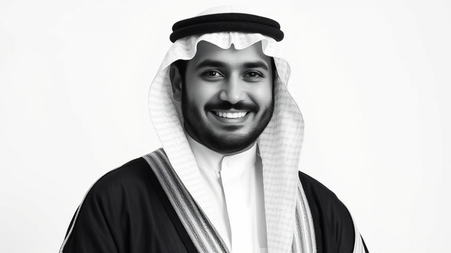 Middle Eastern man in traditional attire, monochrome portrait.