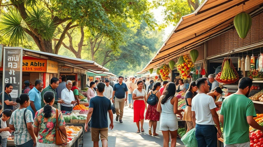Outdoor market scene illustrating impact of political promises on society.