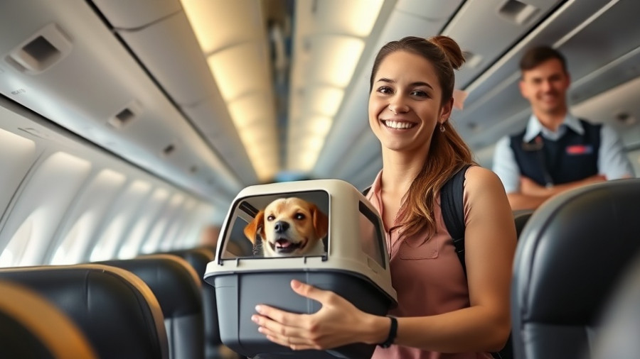 Virgin Australia allows pets in cabin, featuring passenger with pet carrier.