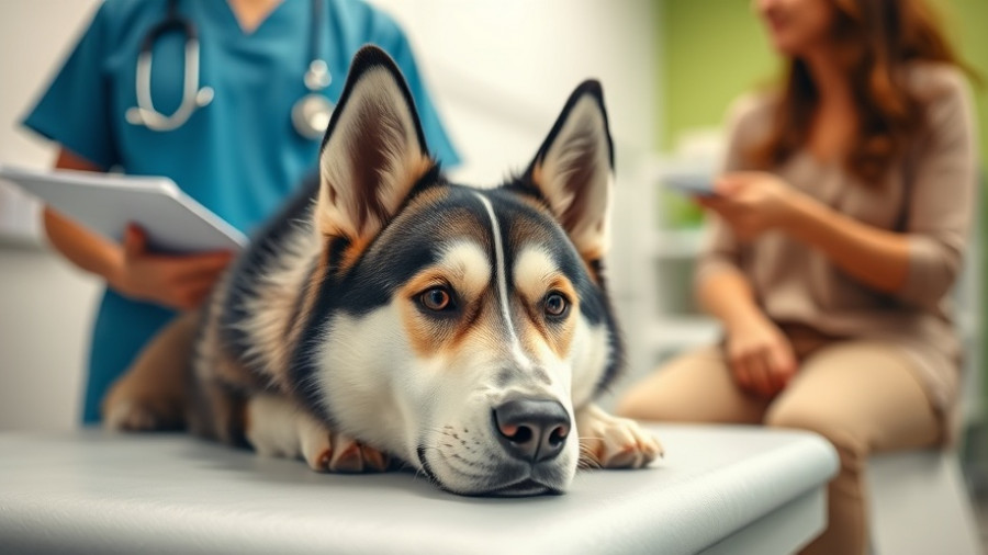 Husky in vet clinic representing pet poverty concern.
