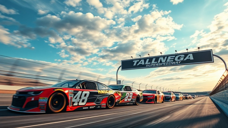 NASCAR race finish line excitement at Talladega Superspeedway.