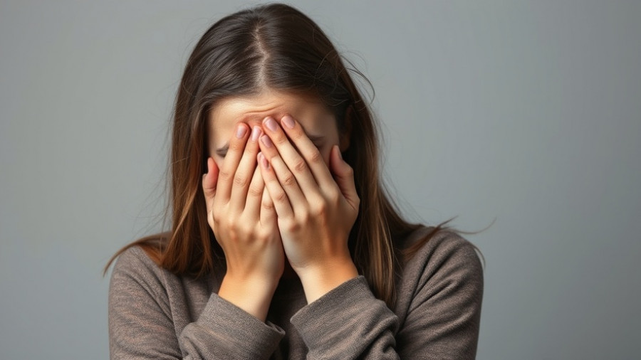 Distressed woman covering face, illustrating toxic workplace culture.