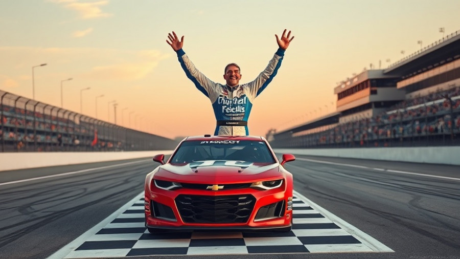 Austin Hill NASCAR Owner's Championship victor celebrates atop car.