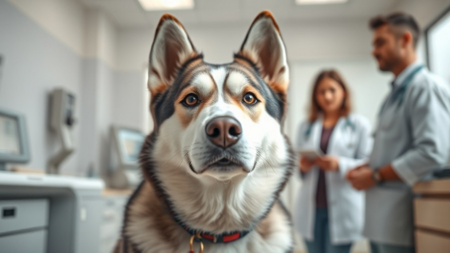 Husky with concerned owner and vet, illustrating pet poverty.