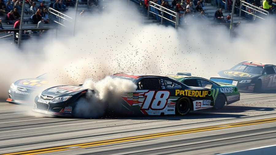 Byron's car crashes during NASCAR race, sparking chaos.