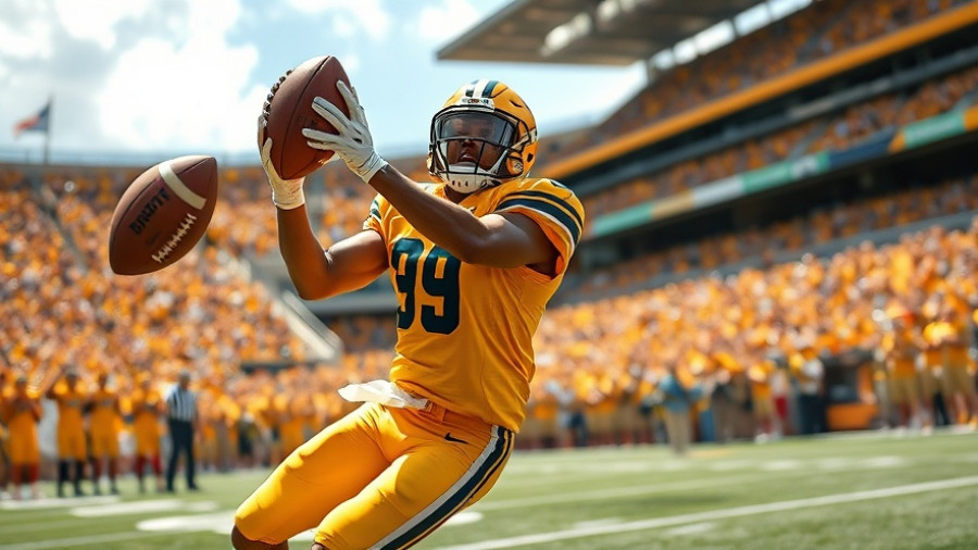 Football player catching pass in vibrant yellow uniform.