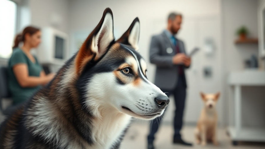 Husky dog at vet clinic highlighting pet poverty issues