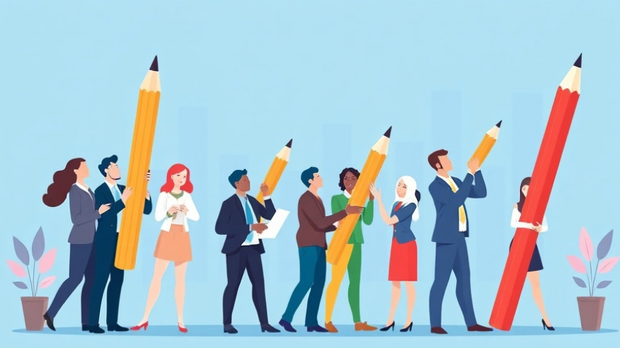 Personal development in the workplace illustrated by professionals collaborating with a flowchart.