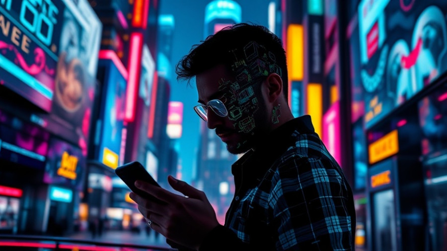 Digital transparency and consumer trust in a neon cityscape.