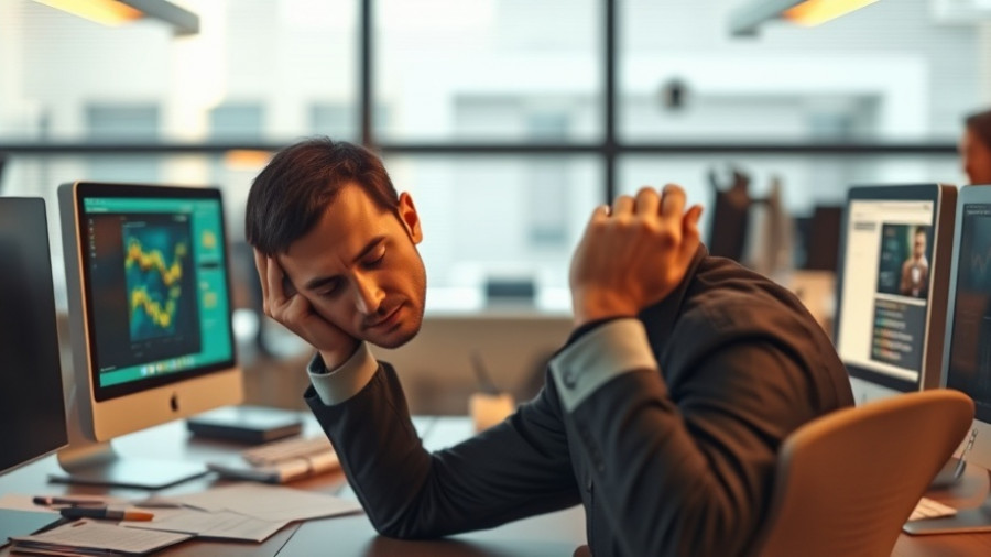 Stressed worker in office tackling work-life balance and success