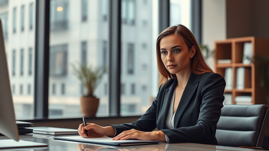 Focused businesswoman working at desk, concept of sick employee replacement.