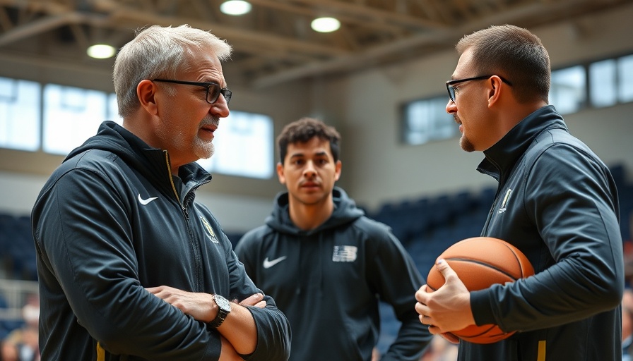 NC State basketball coach discussing strategy during a game.