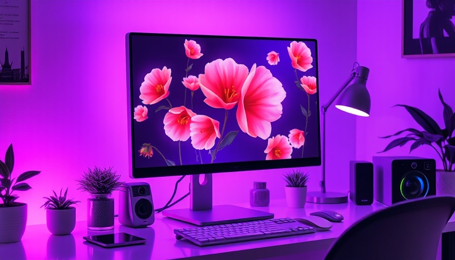 Reframing your relationship with technology in a purple neon-lit workspace.