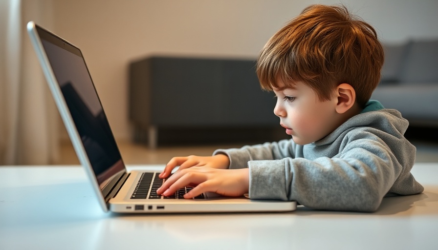 Child using laptop representing screen time limits for development.