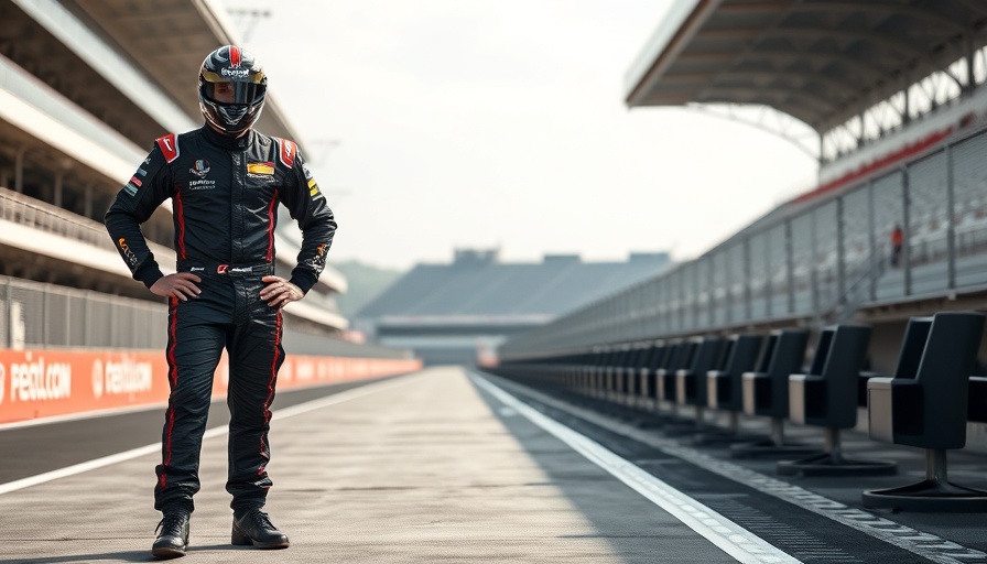Casey Mears in racing suit at NASCAR track, racetrack backdrop.