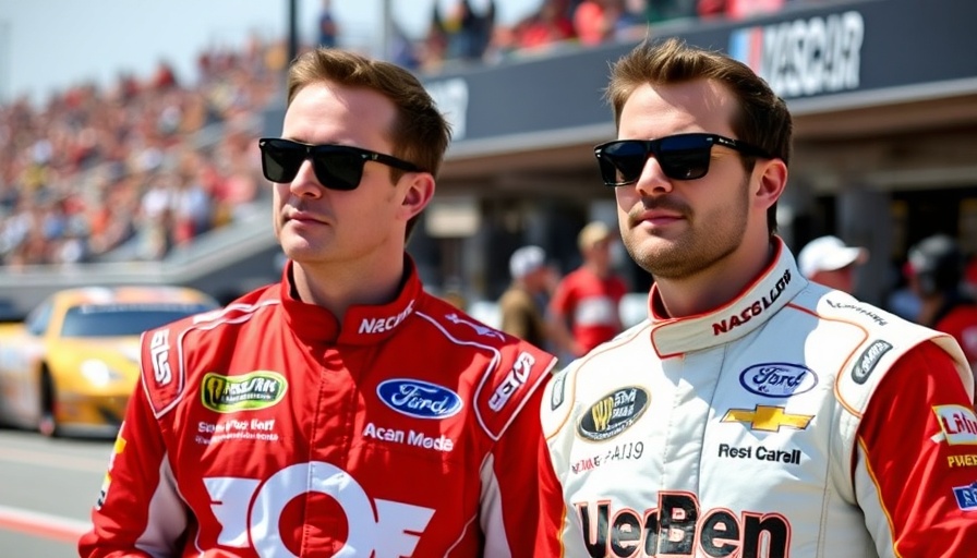 NASCAR racers in sunglasses at an event, capturing the racing atmosphere.