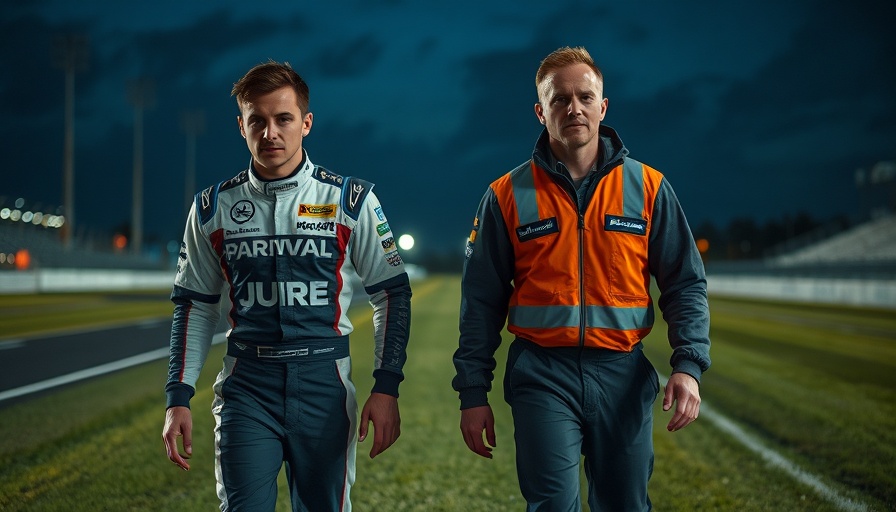 Carl Edwards NASCAR retirement scene on racetrack at night.