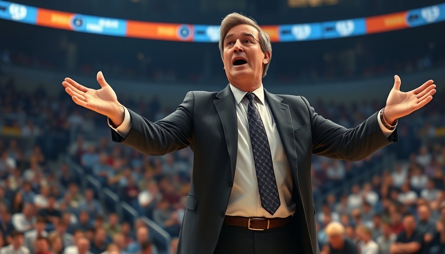 Coach animatedly gesturing courtside at St. John's basketball tournament title.