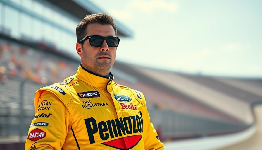 Joey Logano in yellow racing suit at NASCAR Cup Series track