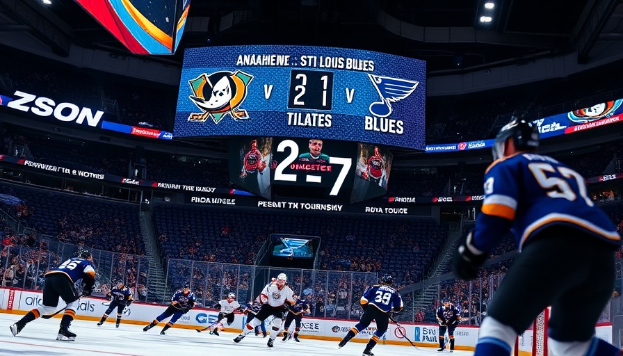 Hockey match scoreboard: Ducks lose to Blues 7-2.