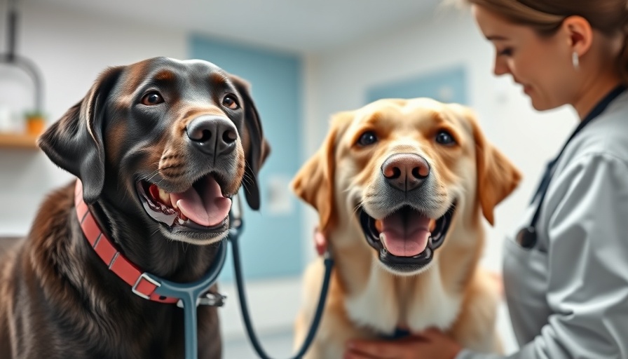 Veterinary professionals performing a pet wellness check on a Labrador.