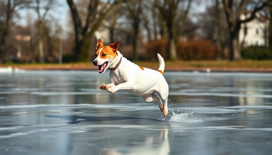 Active Jack Russell Terrier leaping on ice, keeping pets healthy as seasons change.