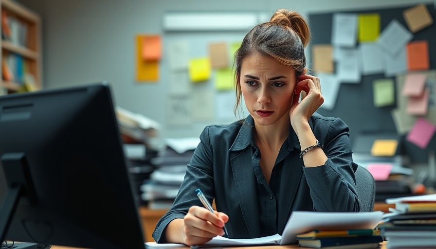 Professional woman coping with stress at work in her office