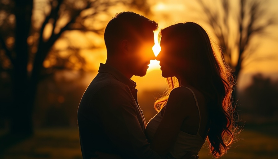 Silhouetted couple embracing at sunset, keeping work stress out of your relationship.