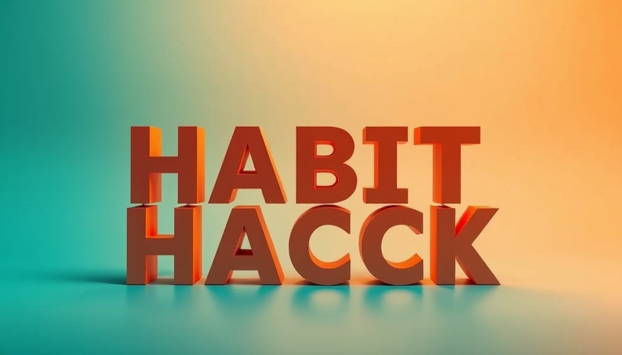 Bold 3D text 'HABIT HACK' with gradient background.