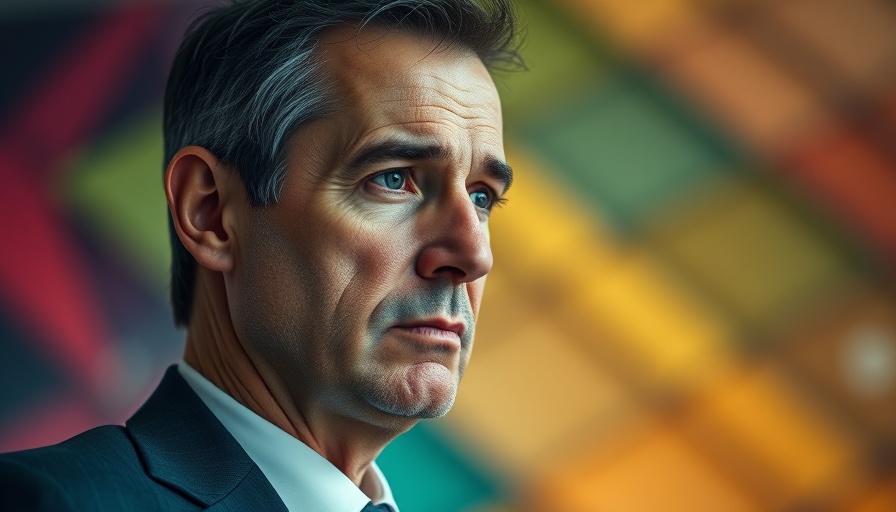 Portrait of focused businessman against colorful backdrop
