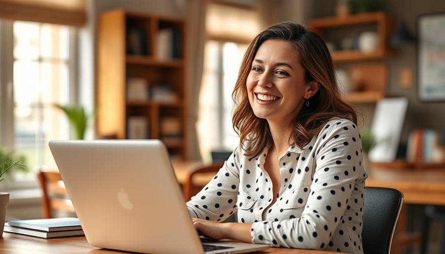 AI hacks for women's productivity: woman smiling at desk.