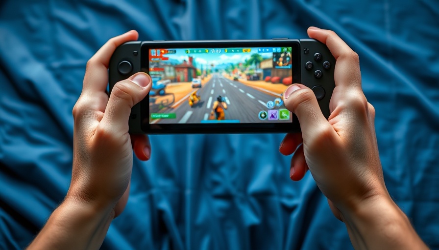 Hands holding gaming console, vibrant screen, video game addiction prevention