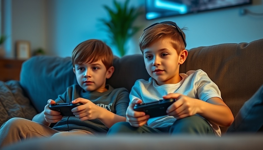 Two preteens engrossed in video gaming, supporting video game addiction awareness.