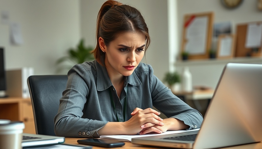 Stressed woman at desk working to reduce workplace stress.