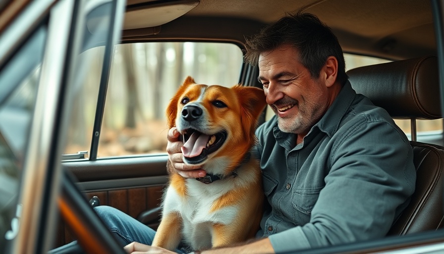 Man and dog in car, showcasing traveling pets comfort and safety.