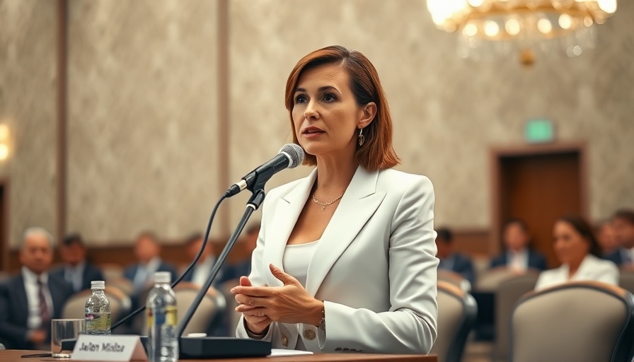 Professional woman discusses online safety in a formal meeting.