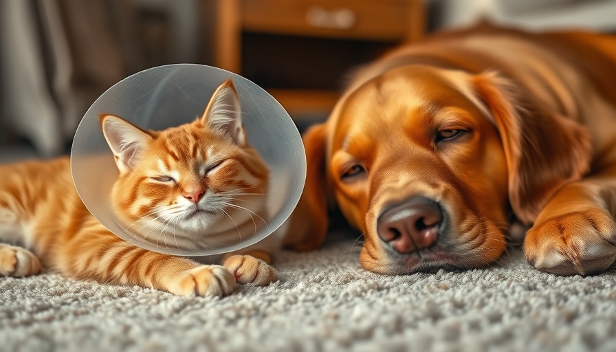 Ginger cat with cone and dog, illustrating best pet insurance 2025.