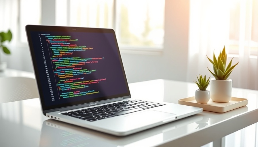 Laptop displaying code for Tailwind CSS productivity hacks in a bright office.